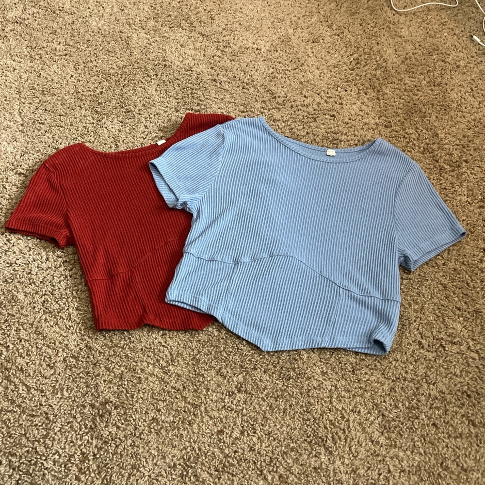 Ribbed PacSun Short Sleeve Tops - Blue and Red